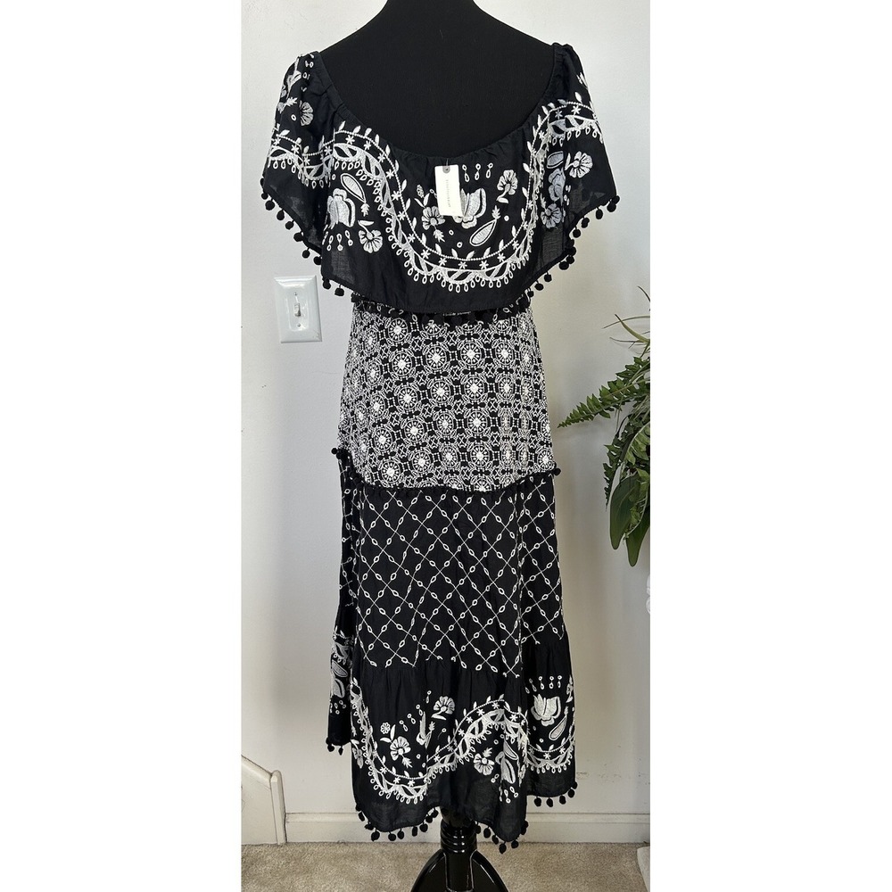 NWT‎ Anthropologie Marisol Black Embroider Off- Shoulder Boho Dress 12 MSRP $230 - Picture 6 of 7